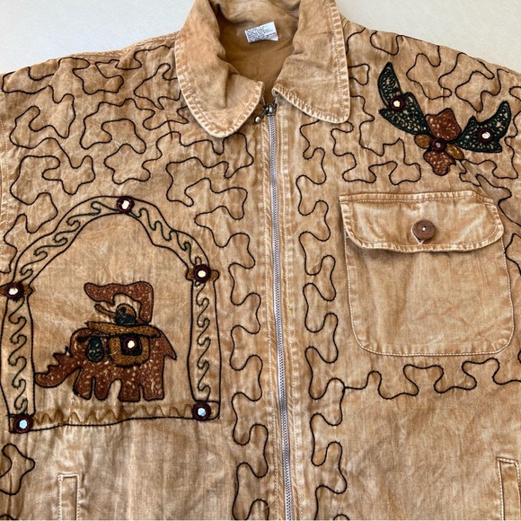 Unique Boho Tan Embroidered Jacket Unisex Size XL - Picture 3 of 8